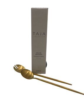 Taja Collection Gold Salad Servers Stainless Steel 2-Piece Set Dishwasher Safe